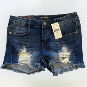 Fashion Nova Dark Blue Distressed Jean Shorts Size 28